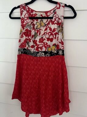 Y2K Cottagecore Silk CAbi Red Floral A-Line Babydoll Blouse